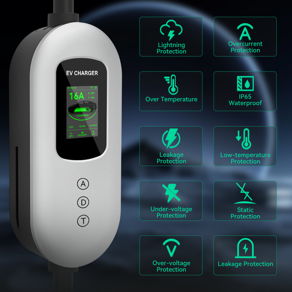 EV Charger, 120V-240V 16A, Silver