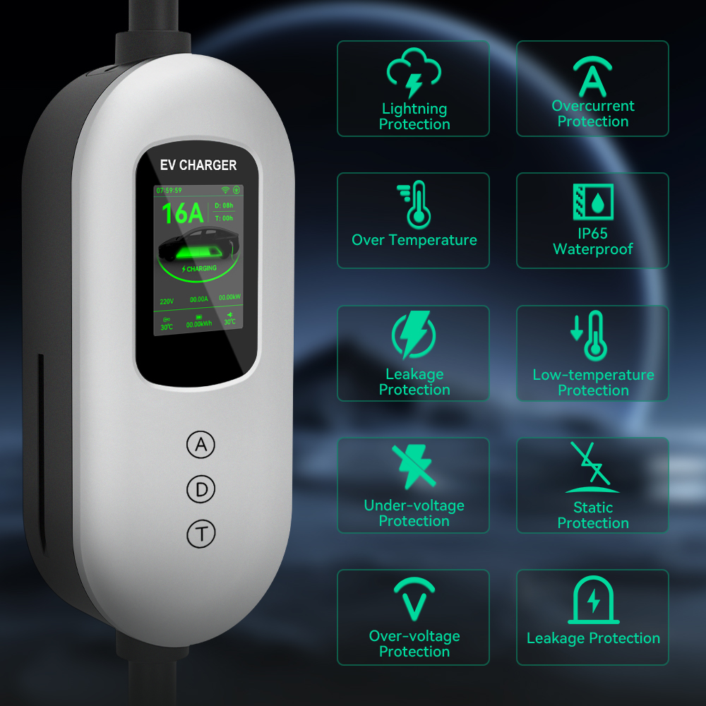 EV Charger, 120V-240V, 16A, silver