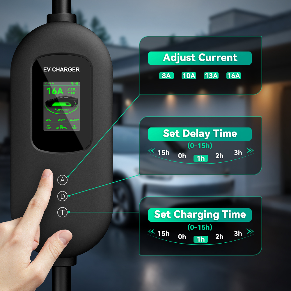 EV Charger, 120V-240V 16A, Black