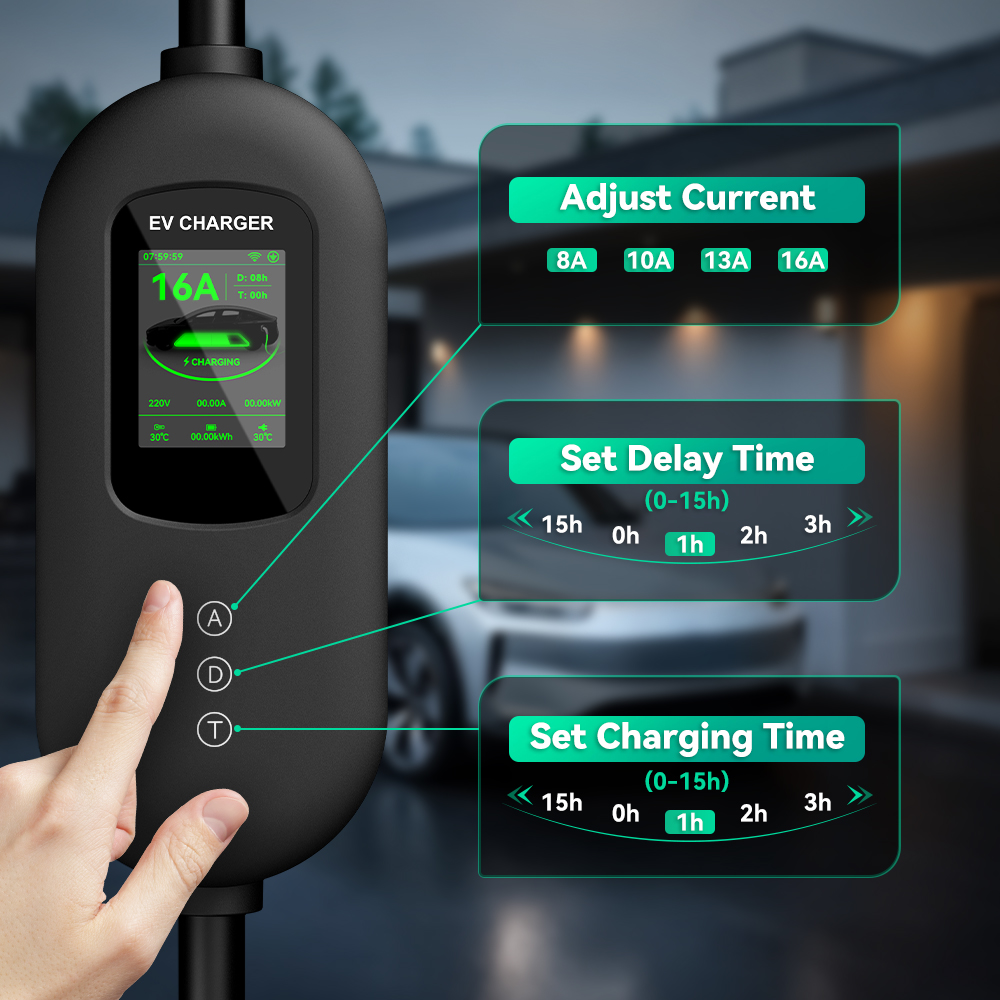 EV Charger, 120V-240V, 16A, Black