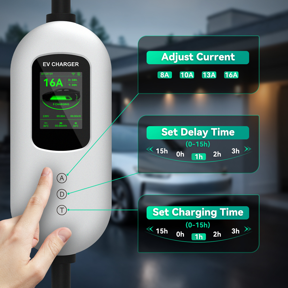 EV Charger, 120V-240V, 16A, silver