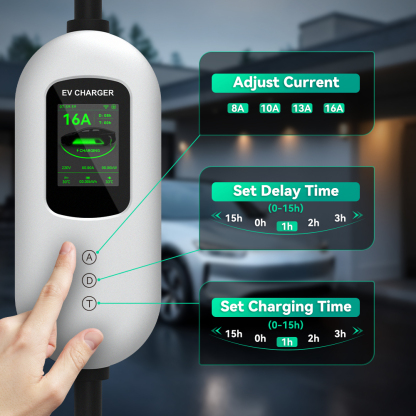 EV Charger, 120V-240V, 16A, silver