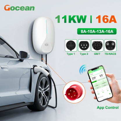 11kW 16A Wall Mounted AC Fast EV Vehicle Powered Charging Station  White