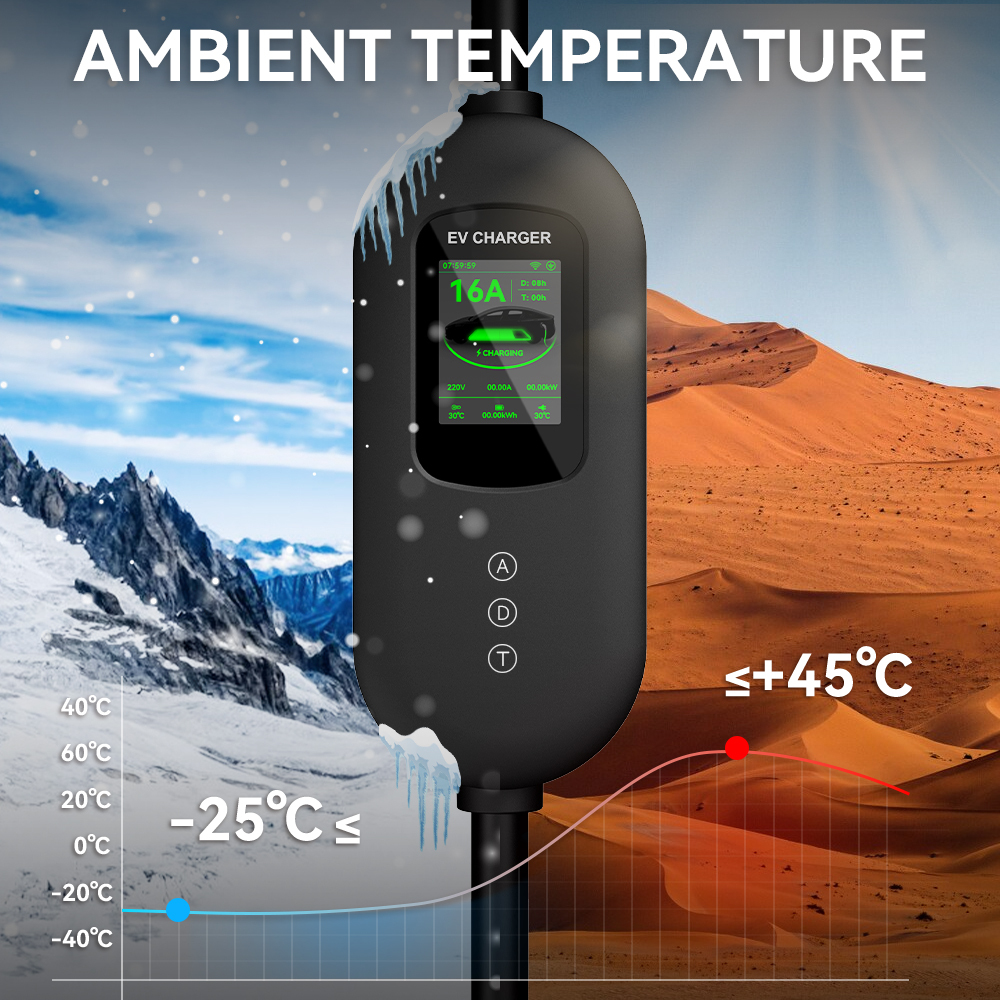 EV Charger, 120V-240V, 16A, Black