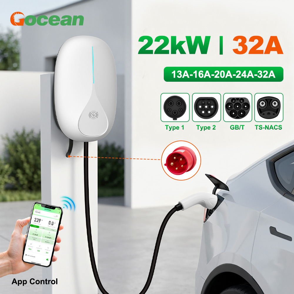 11kW 16A Wall Mounted AC Fast EV Vehicle Powered Charging Station  White