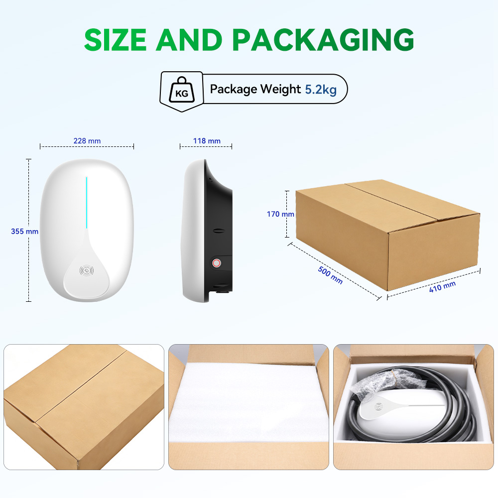 11kW 16A Wall Mounted AC Fast EV Vehicle Powered Charging Station  White
