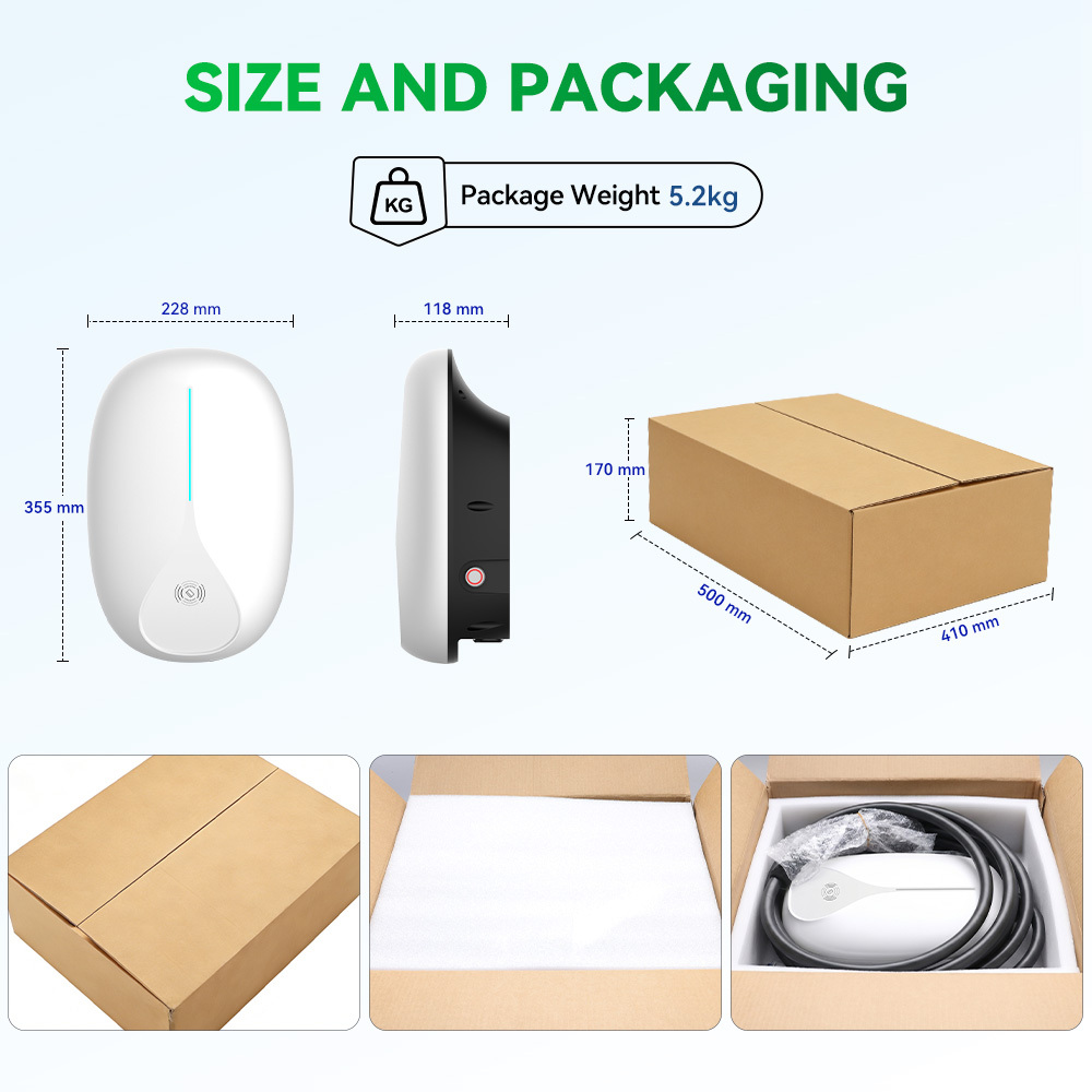 11kW 16A Wall Mounted AC Fast EV Vehicle Powered Charging Station  White