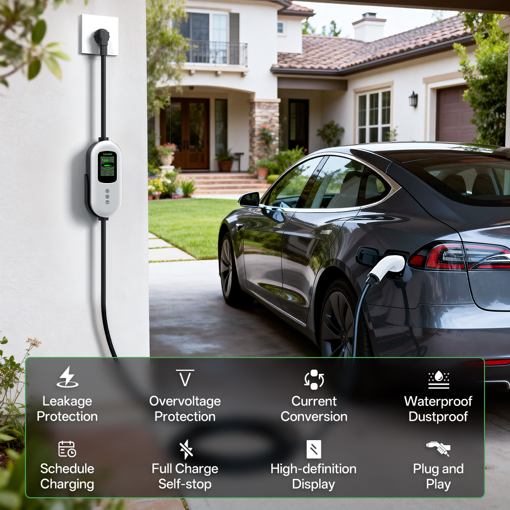 EV Charger, 120V-240V, 16A, silver