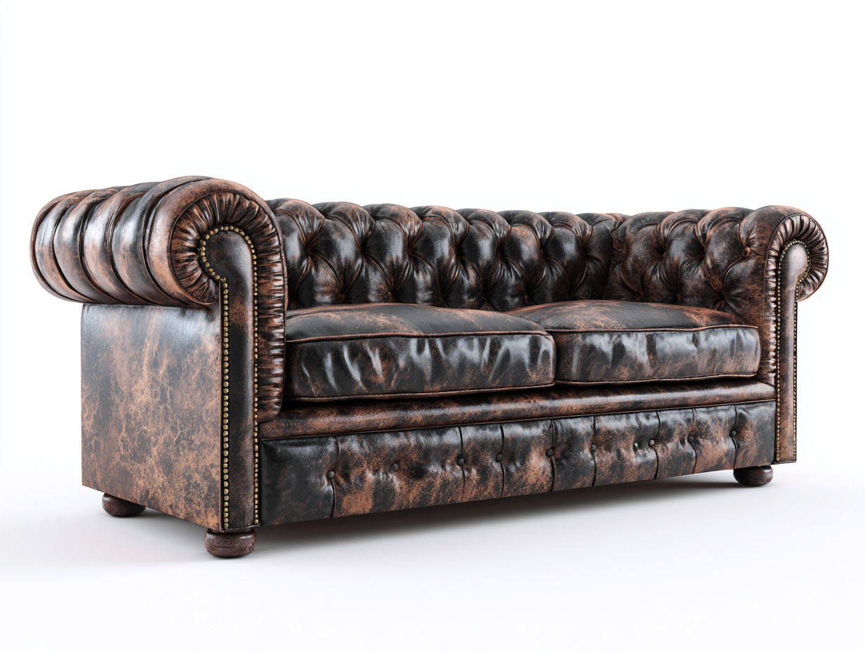 Canapé 3 places en cuir véritable 215x95x75 cm - brun foncé - salon - style chesterfield
