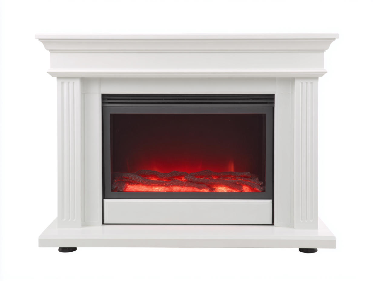 Cheminée électrique en bois MDF 120x32x95cm - blanc - salon - style classique avec effet flamme LED