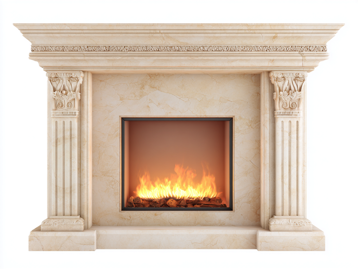 Cheminée électrique en pierre reconstituée 140x35x110cm - beige - salon - style classique avec effet flamme LED