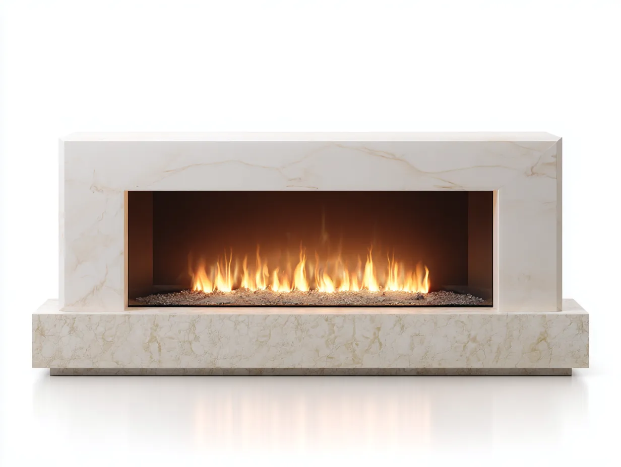 Cheminée décorative moderne en pierre 155x45x60 cm - beige - salon - foyer décoratif intégré