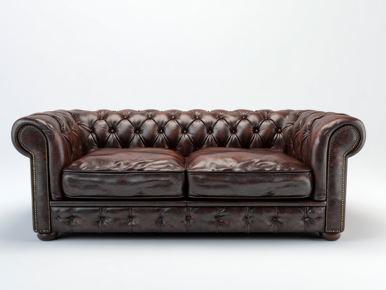 Canapé trois places en cuir 200x98x75cm - brun foncé - salon - style chesterfield capitonné