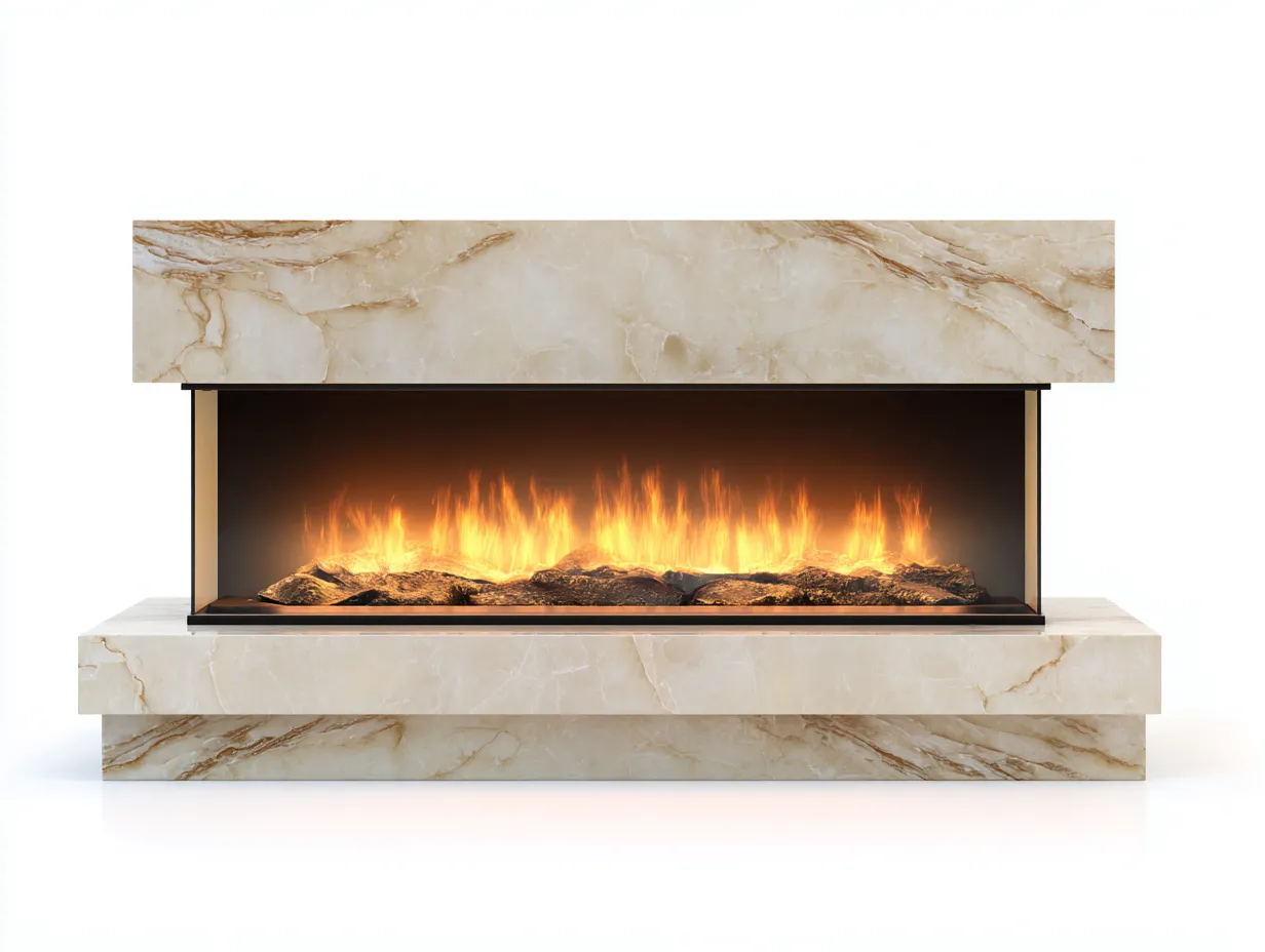 Cheminée électrique murale en pierre reconstituée 158x40x60cm - beige - salon - design contemporain avec effet flamme LED