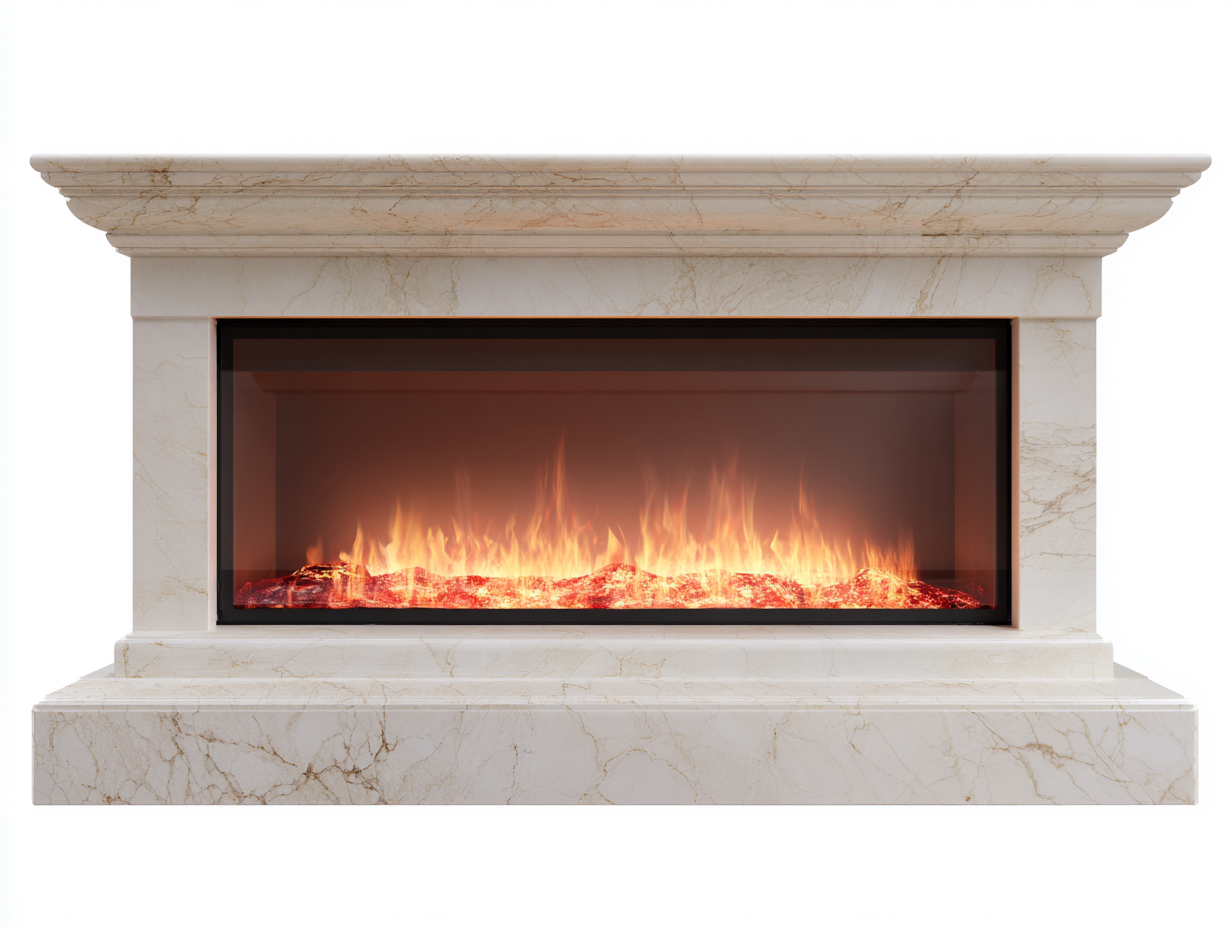 Cheminée électrique encastrable en pierre reconstituée 160x35x55cm - beige - salon - style classique avec effet flamme LED