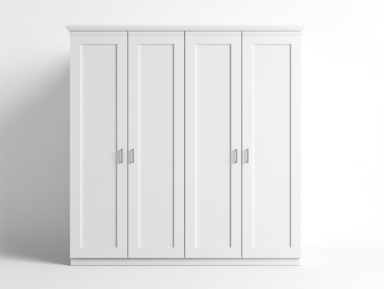 Armoire à 4 portes en bois 190x58x205cm - blanc - chambre - style classique