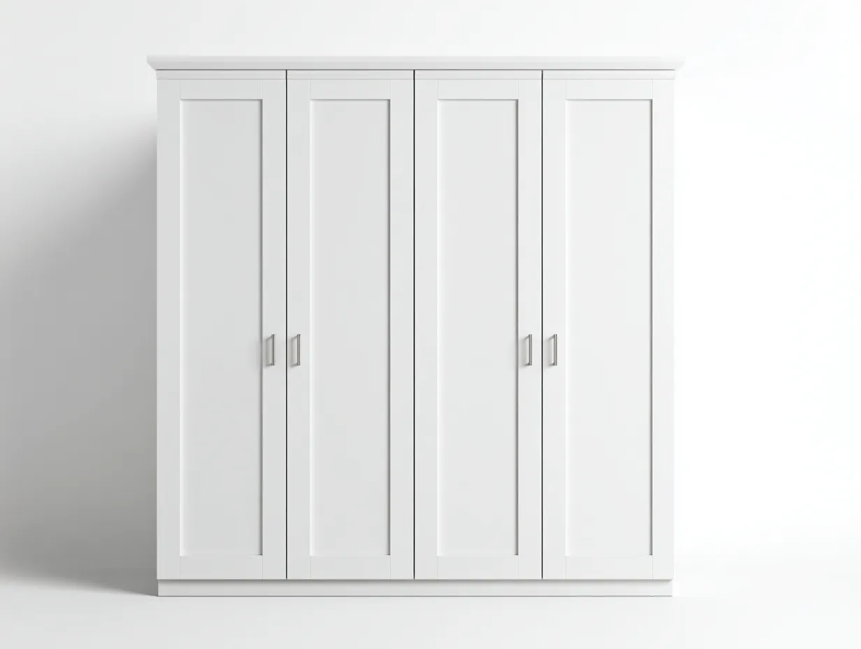 Armoire à 4 portes en bois 190x58x205cm - blanc - chambre - style classique