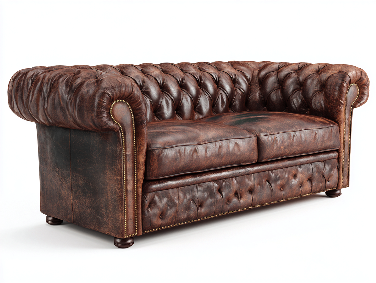 Canapé 3 places en cuir 200x95x78cm - marron foncé - salon - style chesterfield capitonné