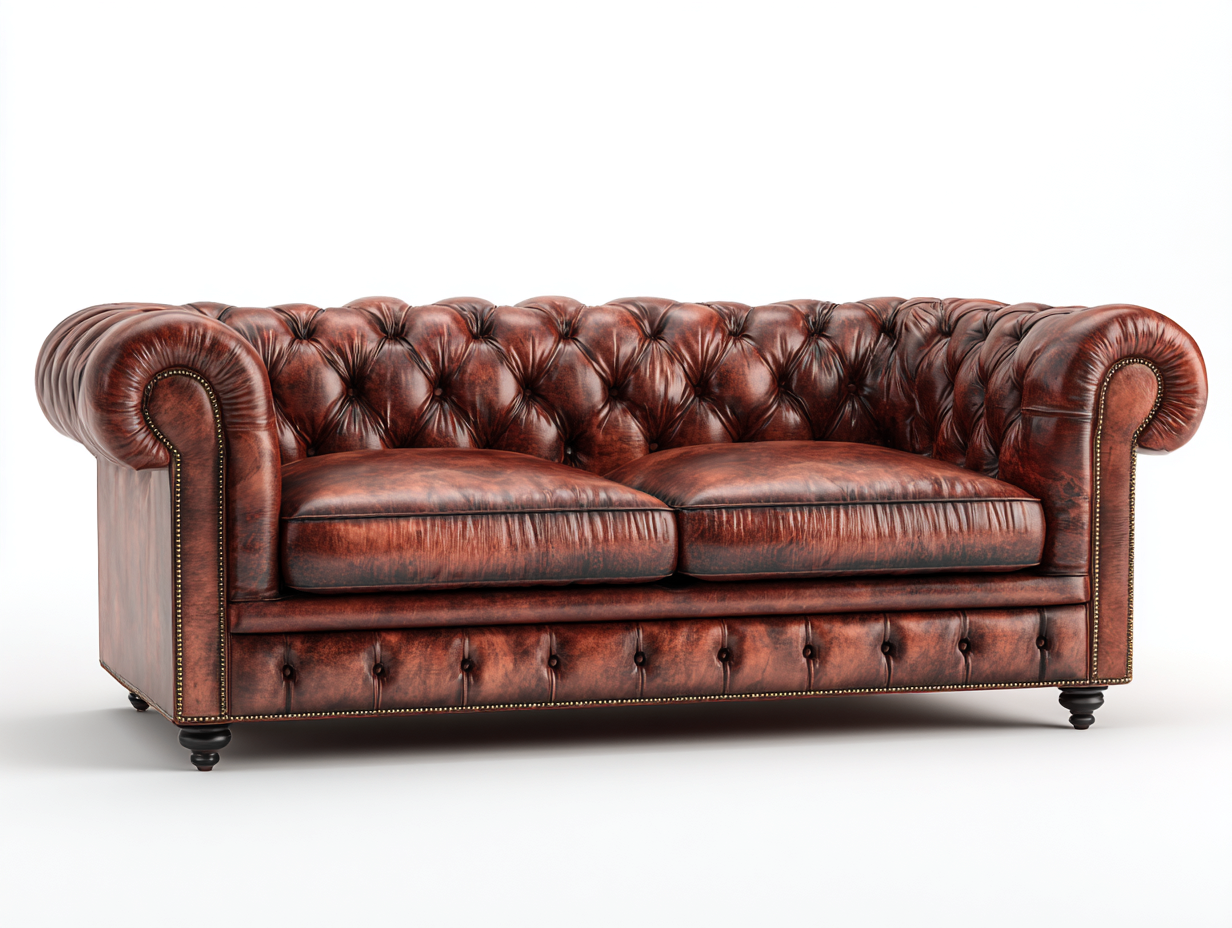 Canapé 3 places en cuir 200x92x78cm - marron foncé - salon - style chesterfield capitonné