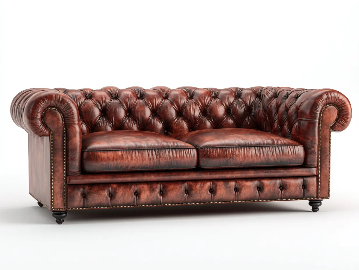 Canapé 3 places en cuir 200x92x78cm - marron foncé - salon - style chesterfield capitonné