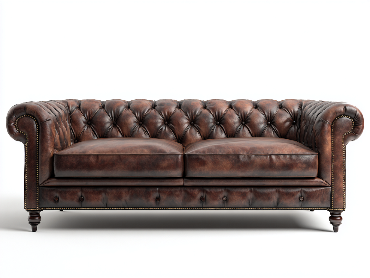 Canapé 3 places en cuir véritable 200x90x75 cm - brun - salon - style chesterfield
