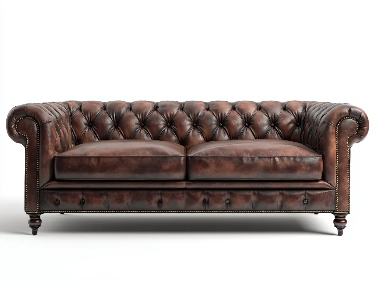 Canapé 3 places en cuir véritable 200x90x75 cm - brun - salon - style chesterfield
