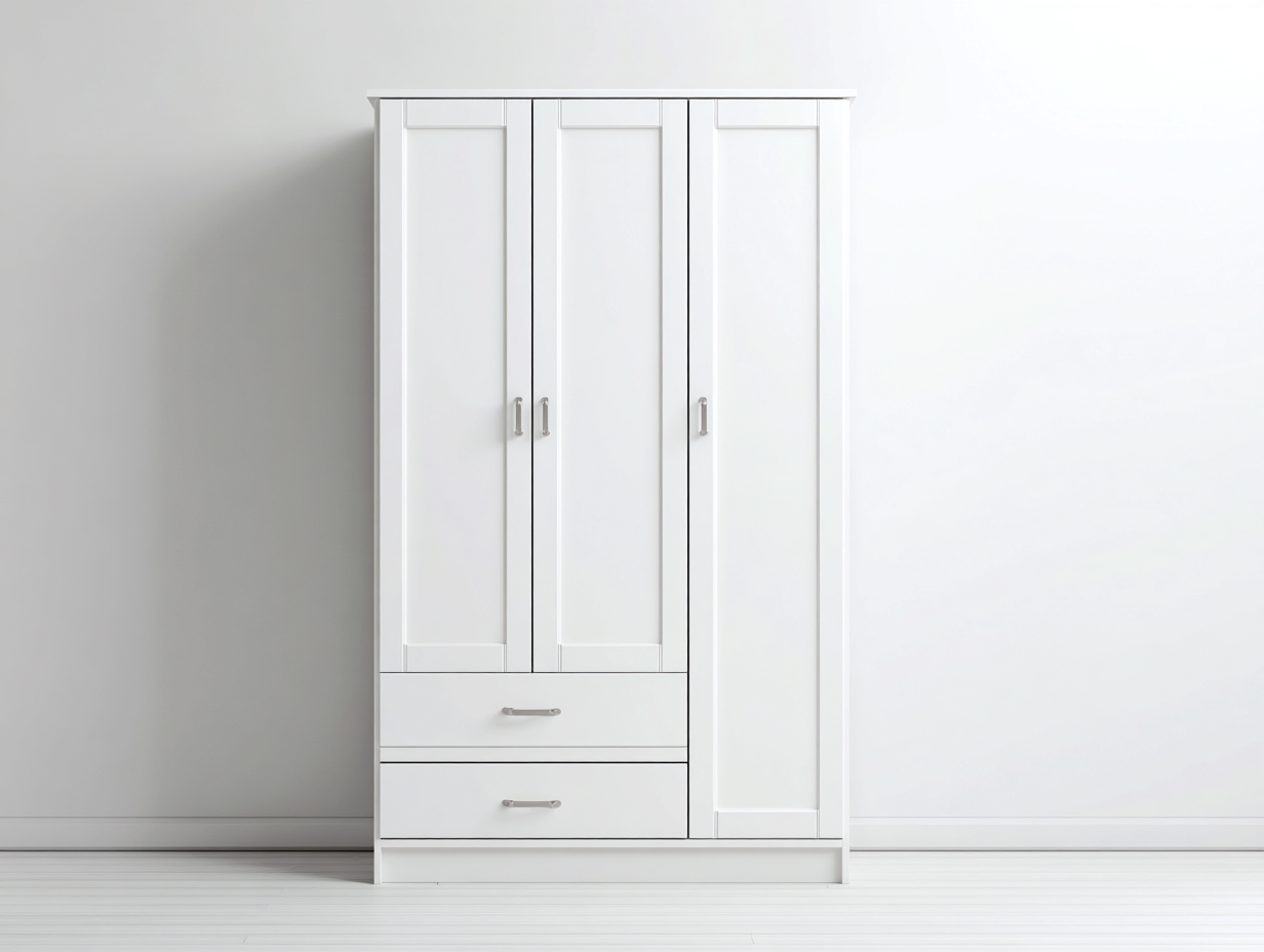 Armoire en bois 135x55x200 cm - blanc - chambre - avec espace de rangement
