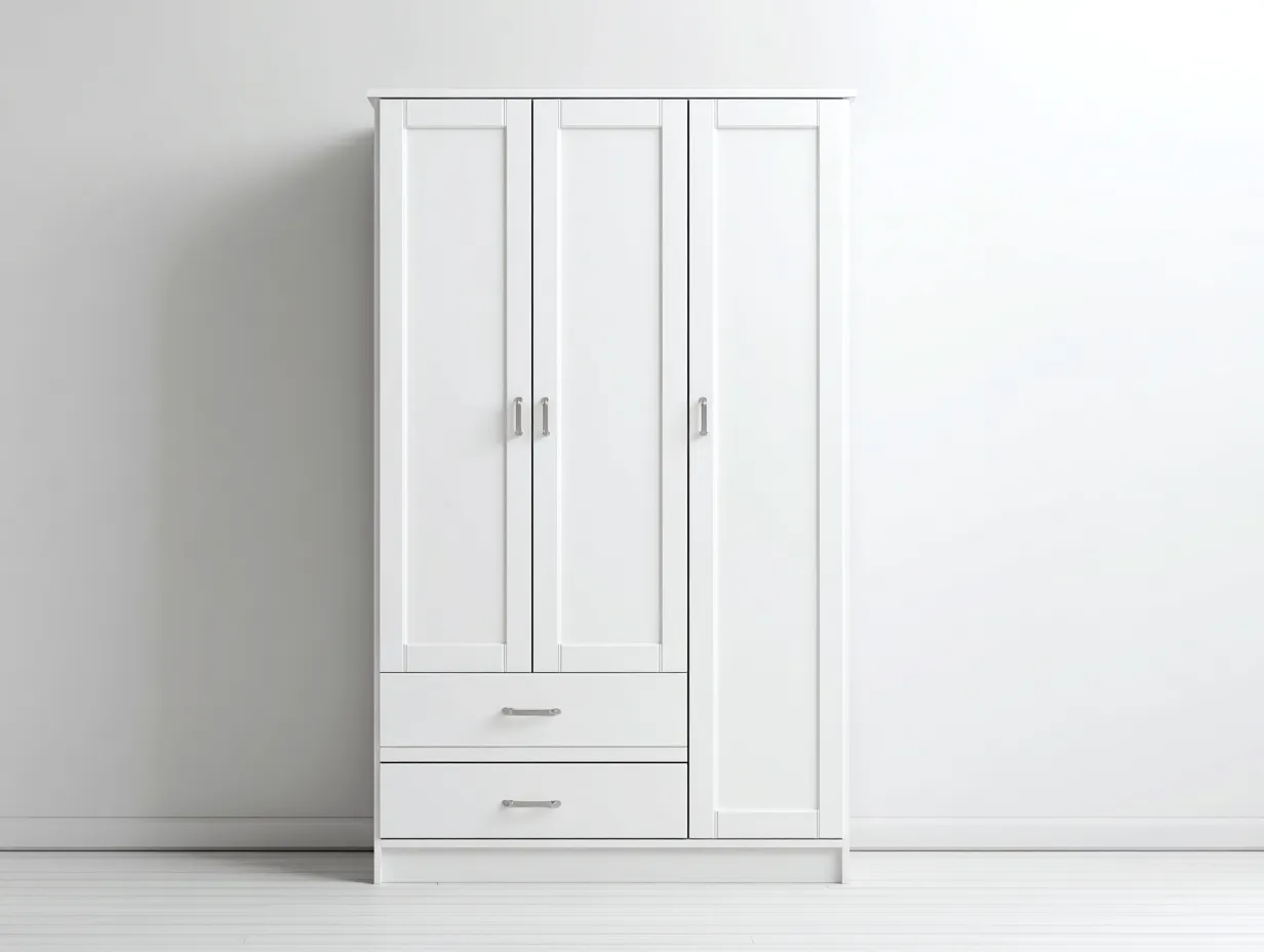Armoire en bois 135x55x200 cm - blanc - chambre - avec espace de rangement