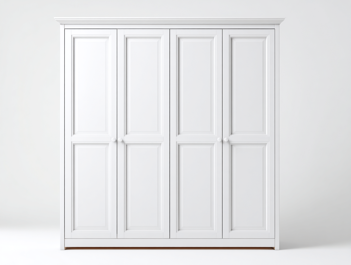 Armoire à 4 portes en bois 200x60x210cm - blanc - chambre - style classique