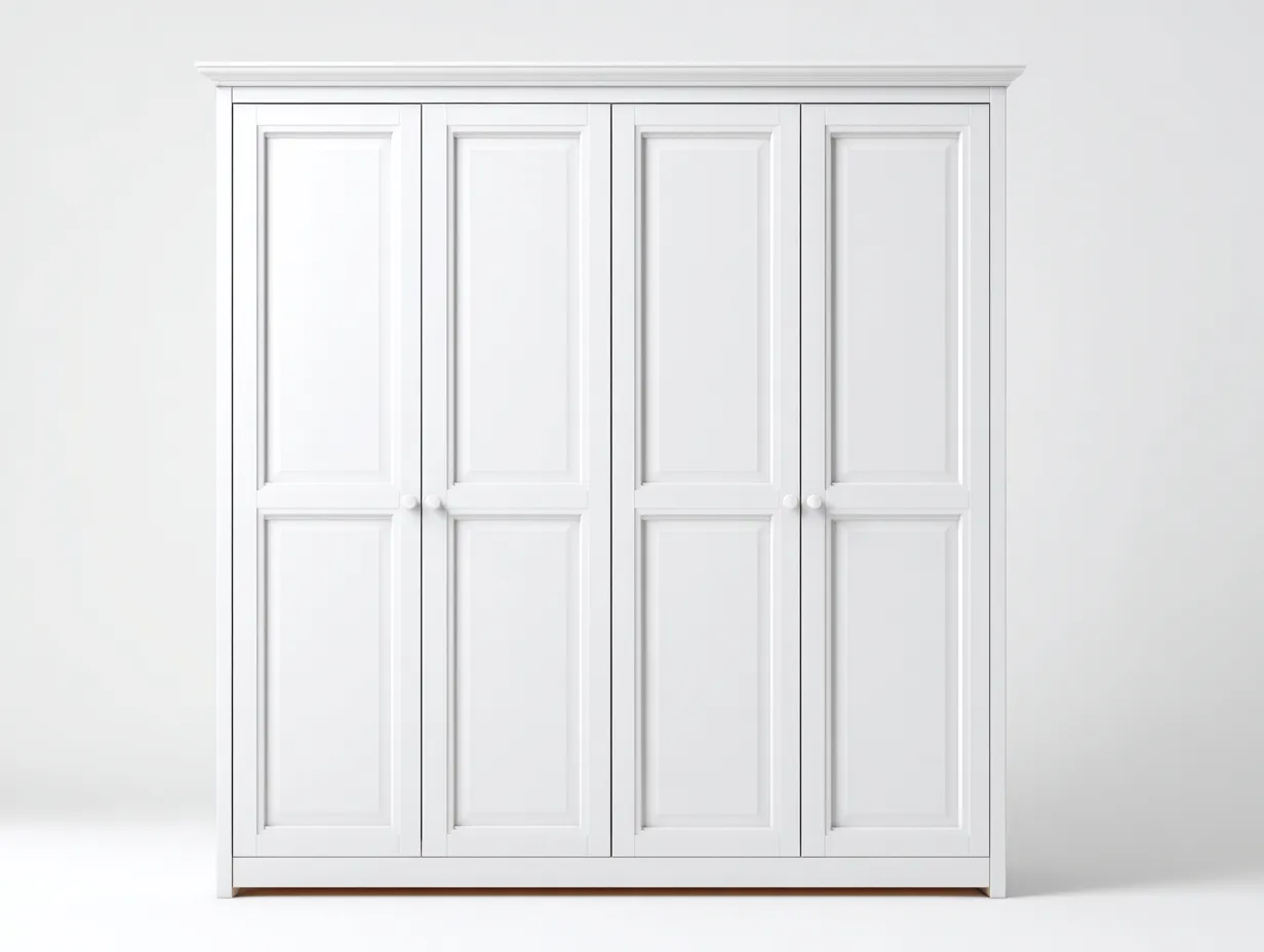 Armoire à 4 portes en bois 200x60x210cm - blanc - chambre - style classique