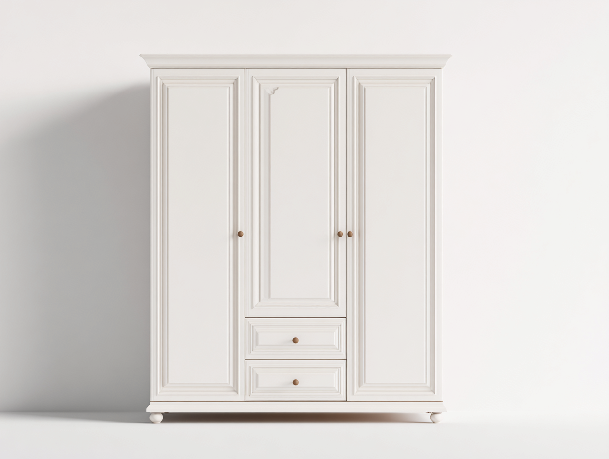 Armoire à 3 portes en bois 160x58x205cm - blanc - chambre - style classique avec tiroirs