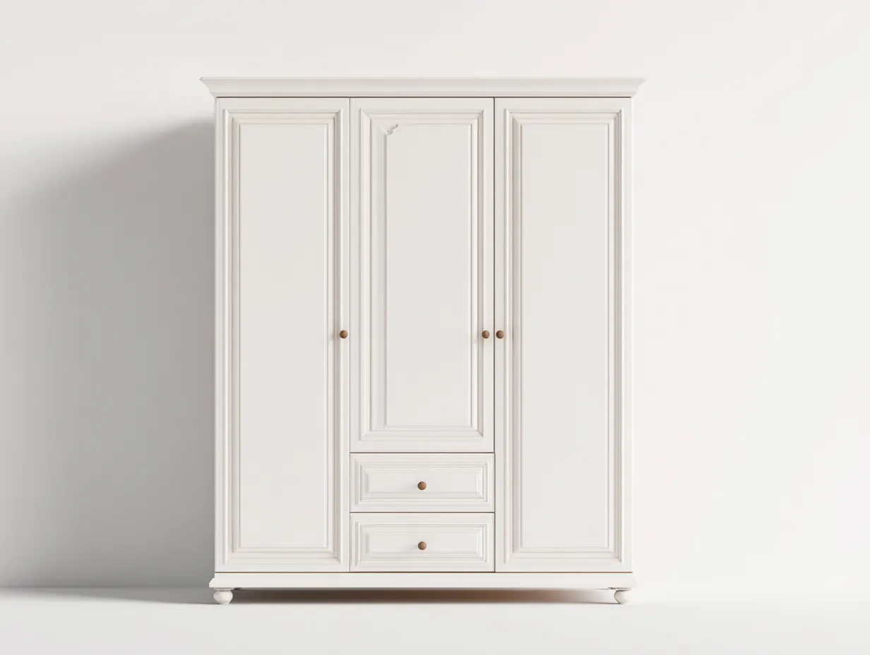 Armoire à 3 portes en bois 160x58x205cm - blanc - chambre - style classique avec tiroirs