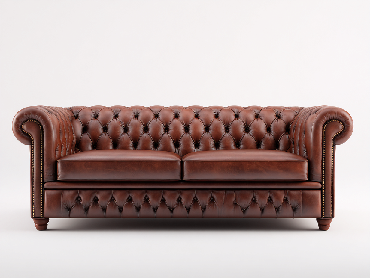 Canapé trois places en cuir 220x90x75cm - marron - salon - style chesterfield classique