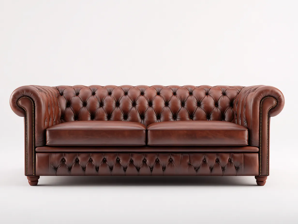 Canapé trois places en cuir 220x90x75cm - marron - salon - style chesterfield classique