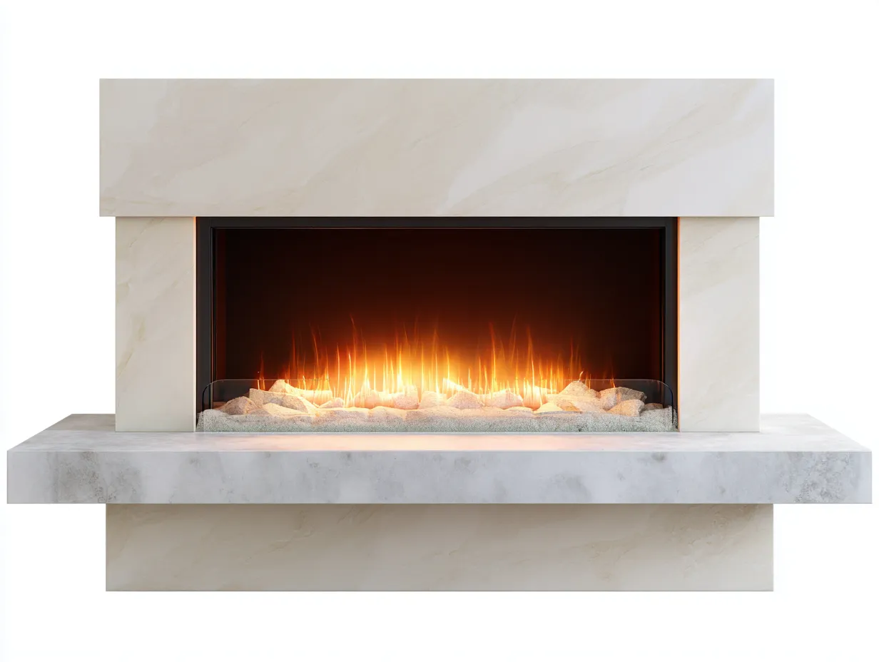 Cheminée décorative moderne en pierre 155x40x55 cm - blanc/beige/noir - salon - foyer décoratif intégré