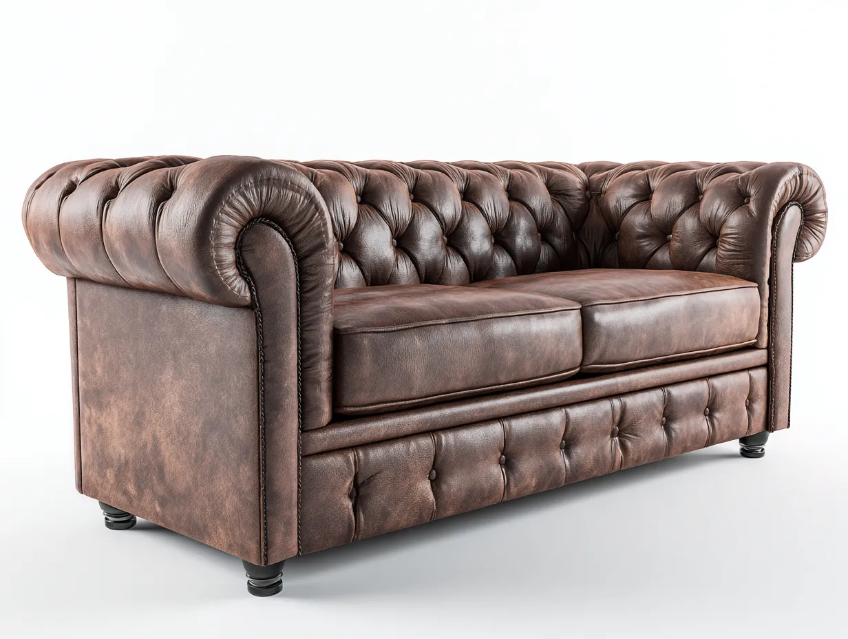 Canapé 3 places en cuir véritable 210x95x75 cm - brun foncé - salon - style chesterfield