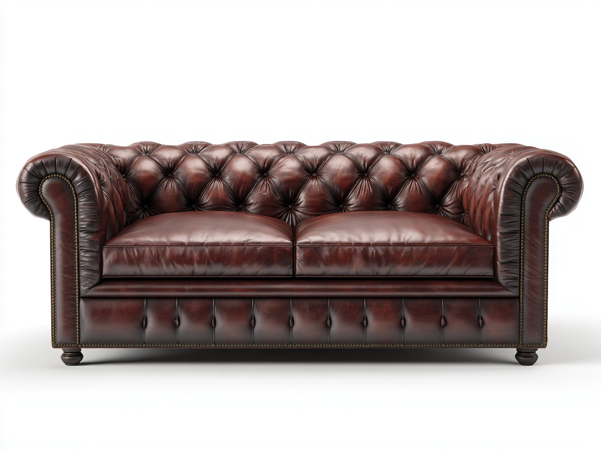 Canapé 3 places en cuir véritable 210x95x75 cm - brun foncé - salon - style chesterfield