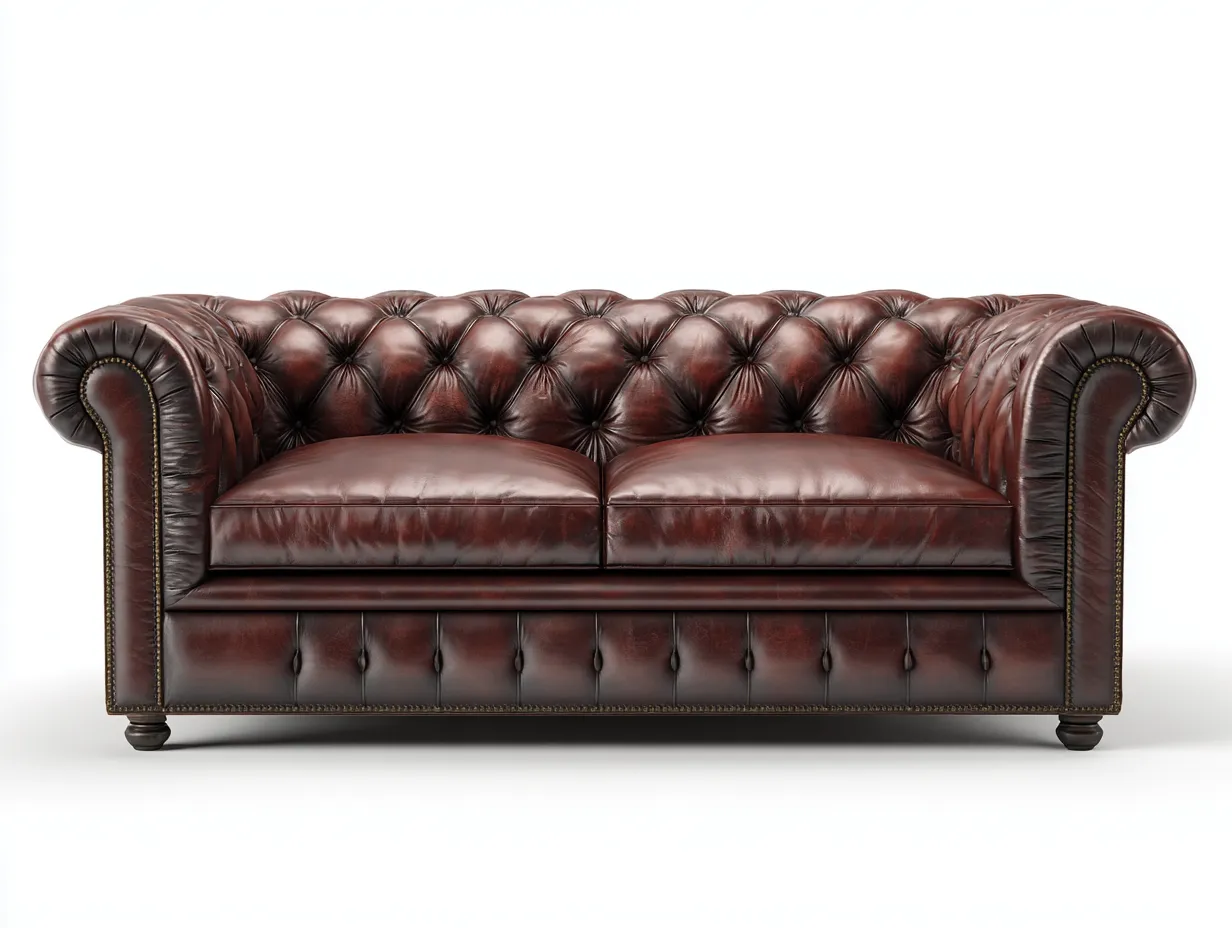 Canapé 3 places en cuir véritable 210x95x75 cm - brun foncé - salon - style chesterfield