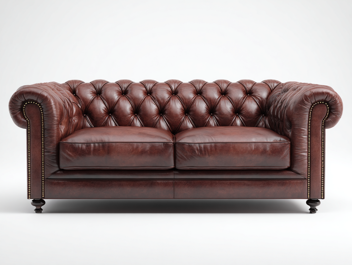 Canapé 3 places en cuir 200x90x75cm - marron - salon - style chesterfield classique