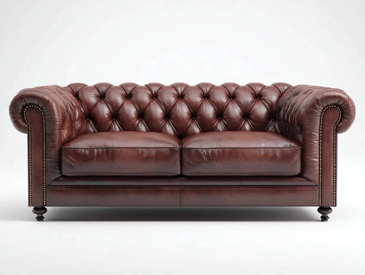 Canapé 3 places en cuir 200x90x75cm - marron - salon - style chesterfield classique