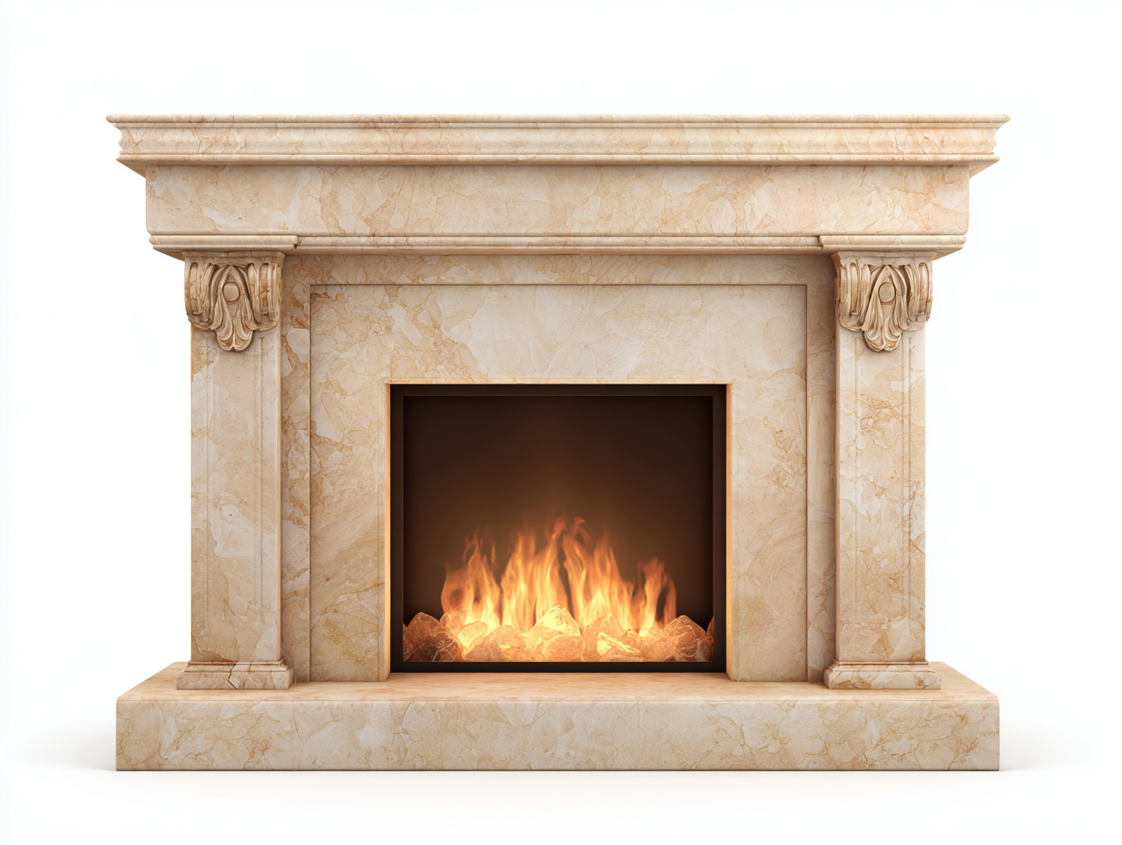 Cheminée décorative en pierre 150x45x115 cm - beige - salon - style classique avec foyer décoratif