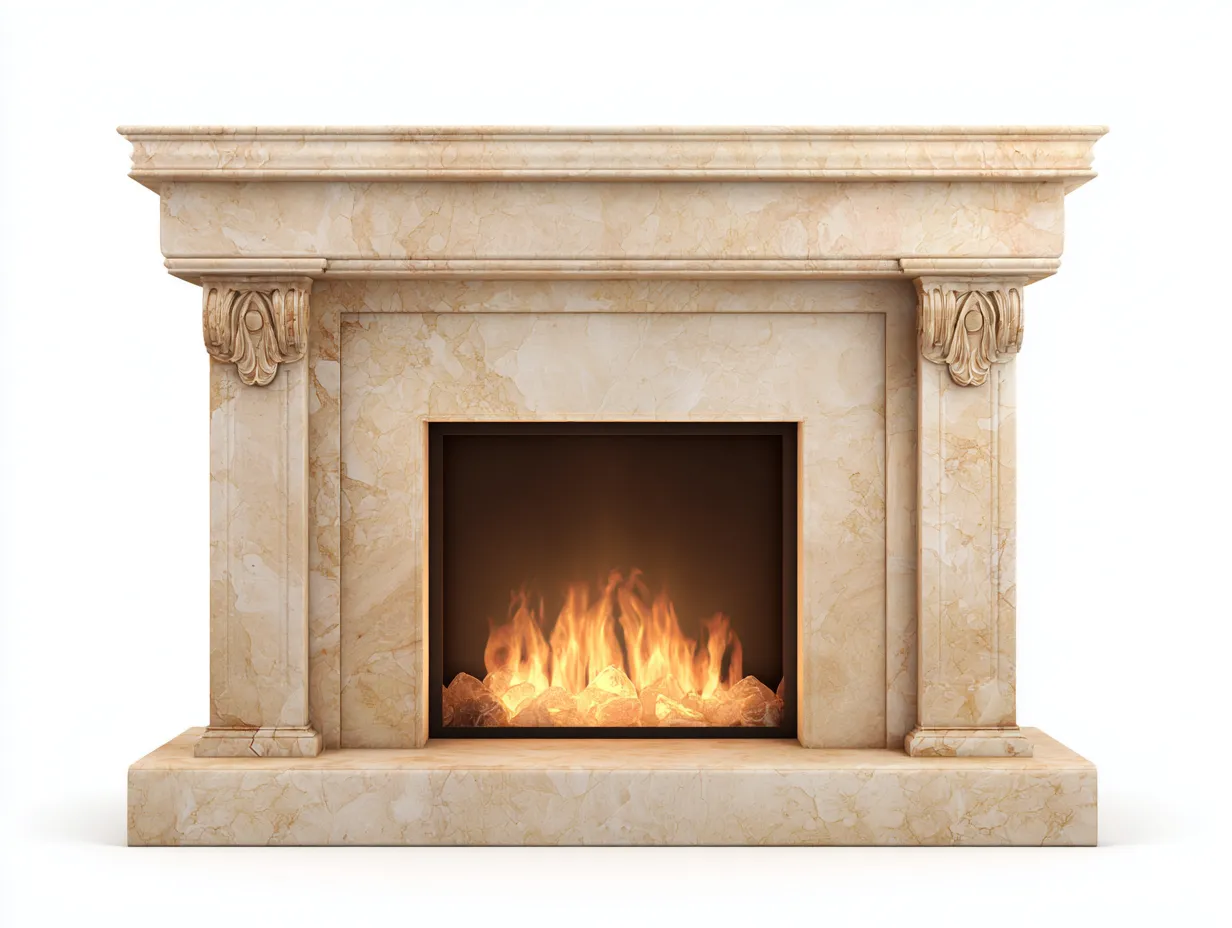 Cheminée décorative en pierre 150x45x115 cm - beige - salon - style classique avec foyer décoratif