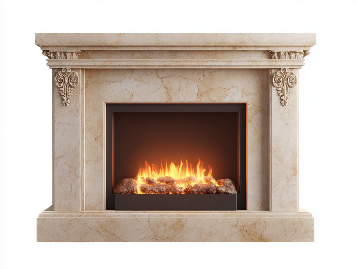 Cheminée électrique en pierre reconstituée 150x38x112cm - beige - salon - style classique avec effet flamme LED