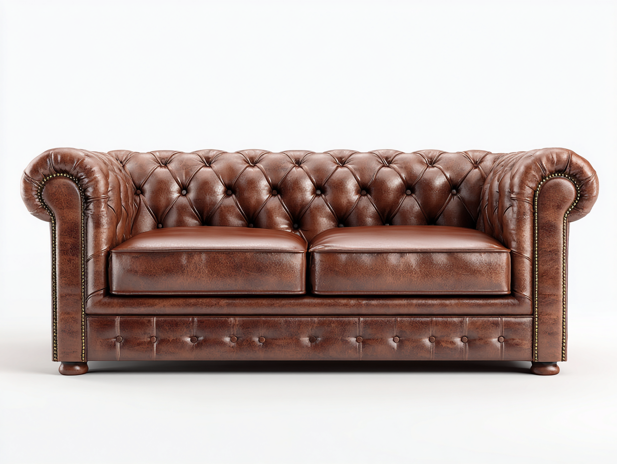 Canapé 3 places en cuir véritable 215x95x75 cm - brun - salon - style chesterfield