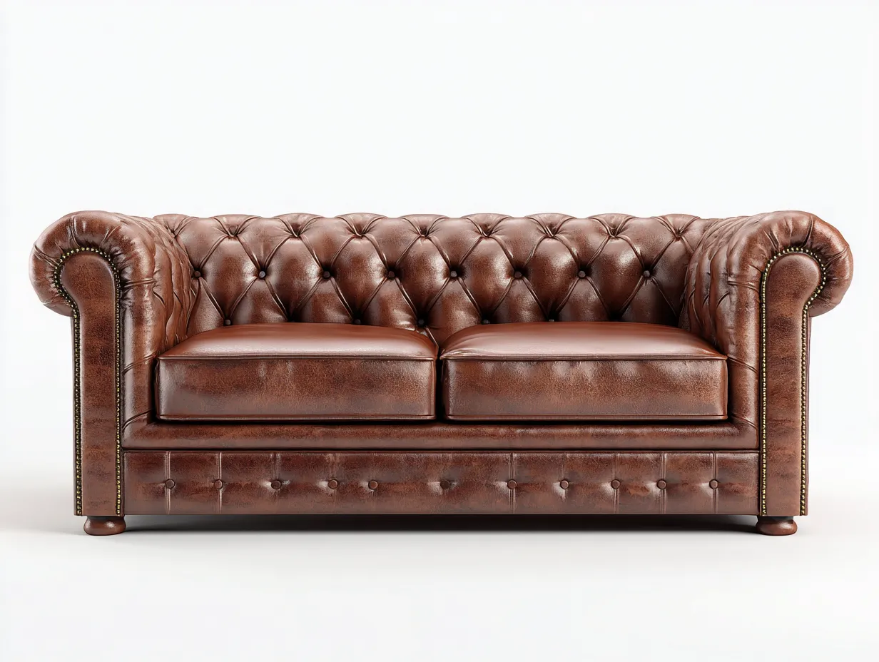 Canapé 3 places en cuir véritable 215x95x75 cm - brun - salon - style chesterfield