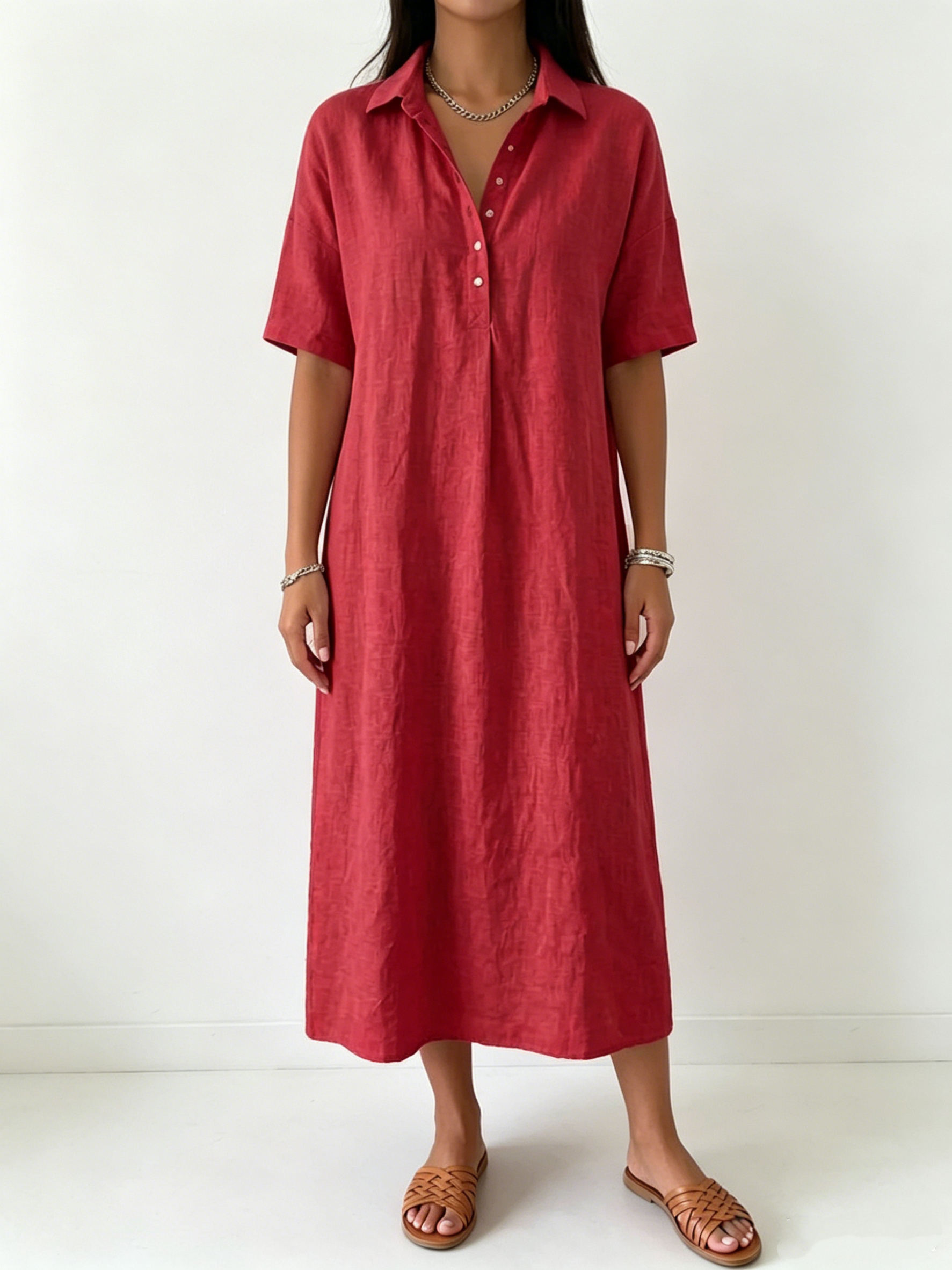 Women's Short-Sleeve Cotton-Linen Polo Dress