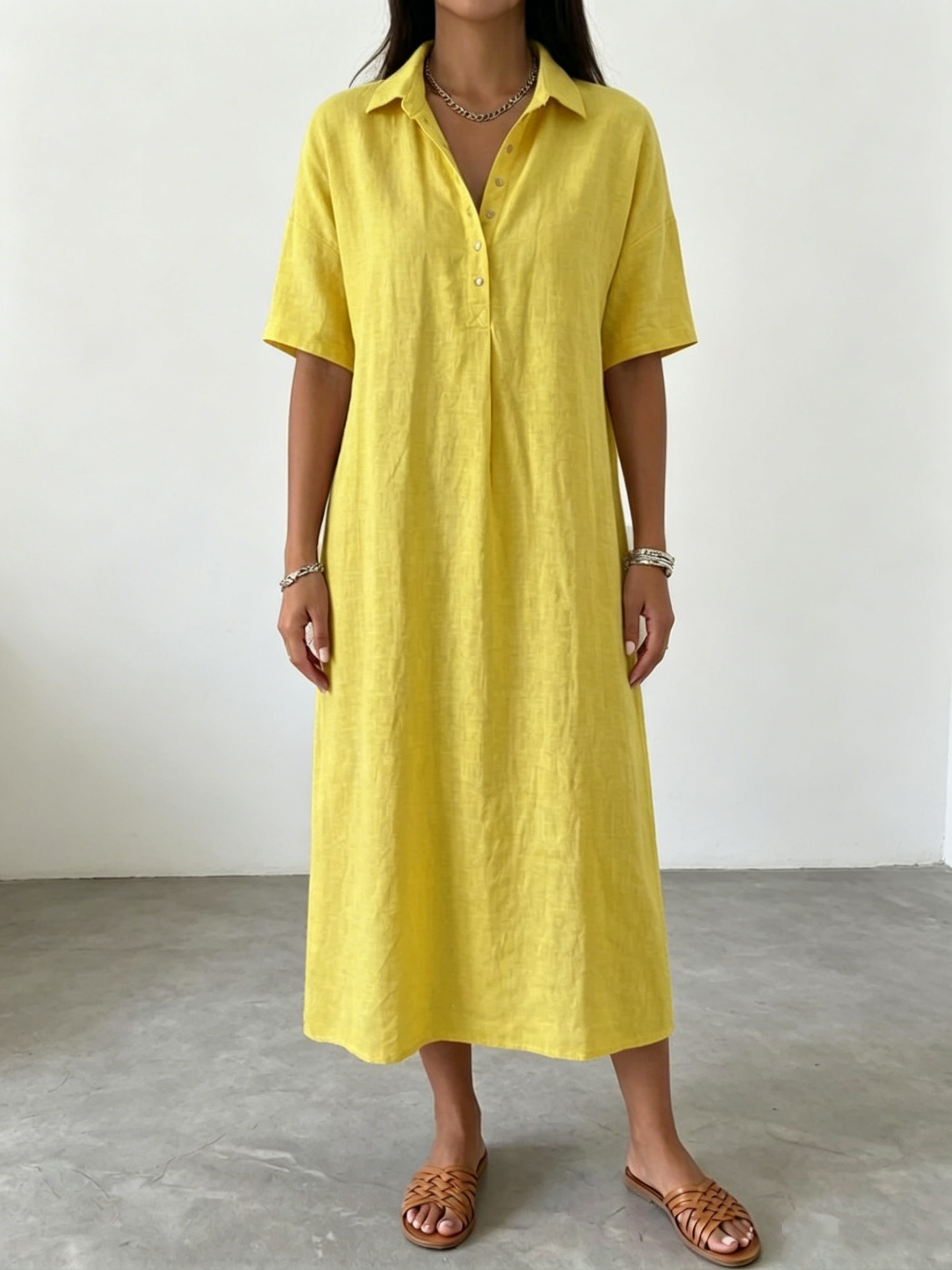 Women's Short-Sleeve Cotton-Linen Polo Dress