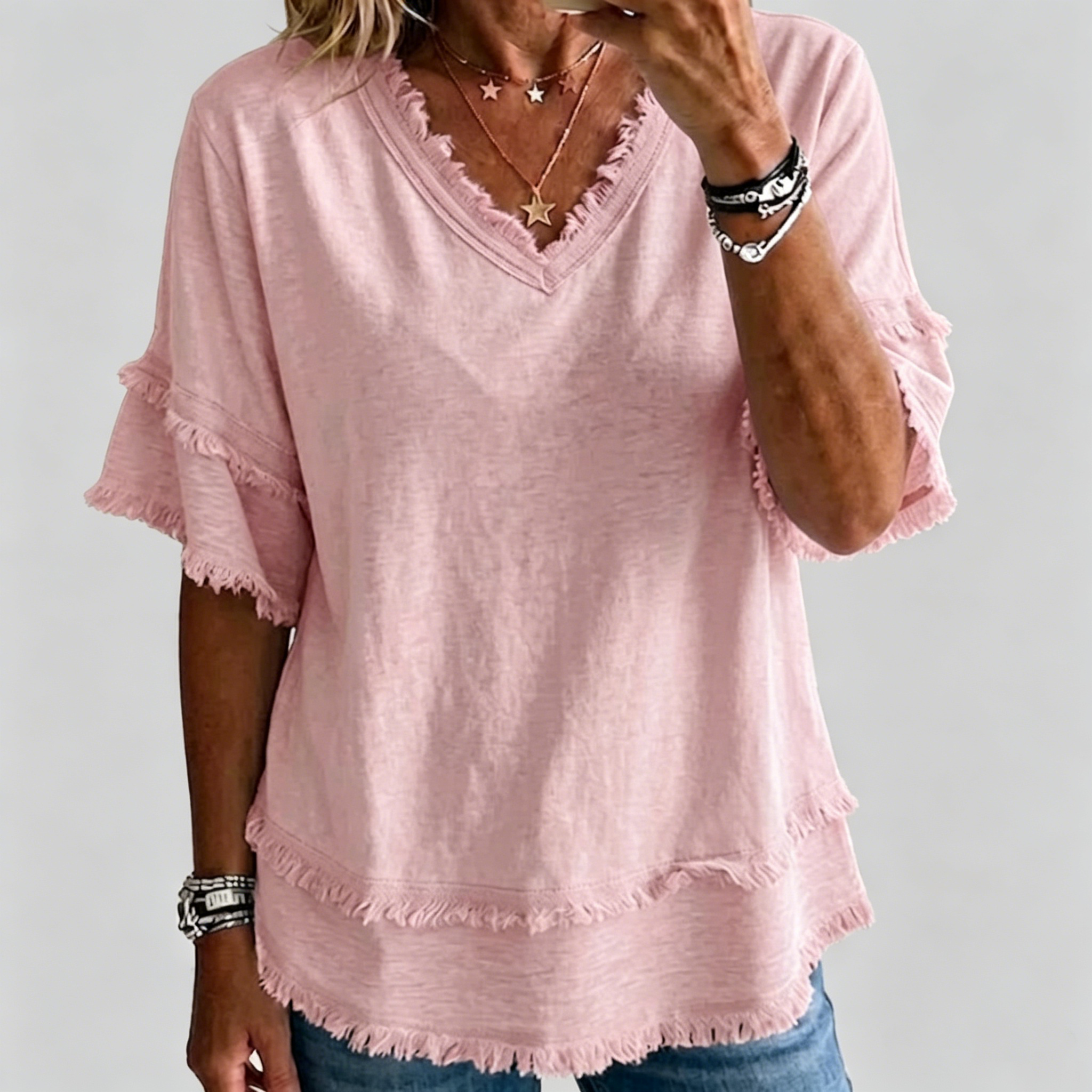 Vintage Frayed V-Neck Linen Top