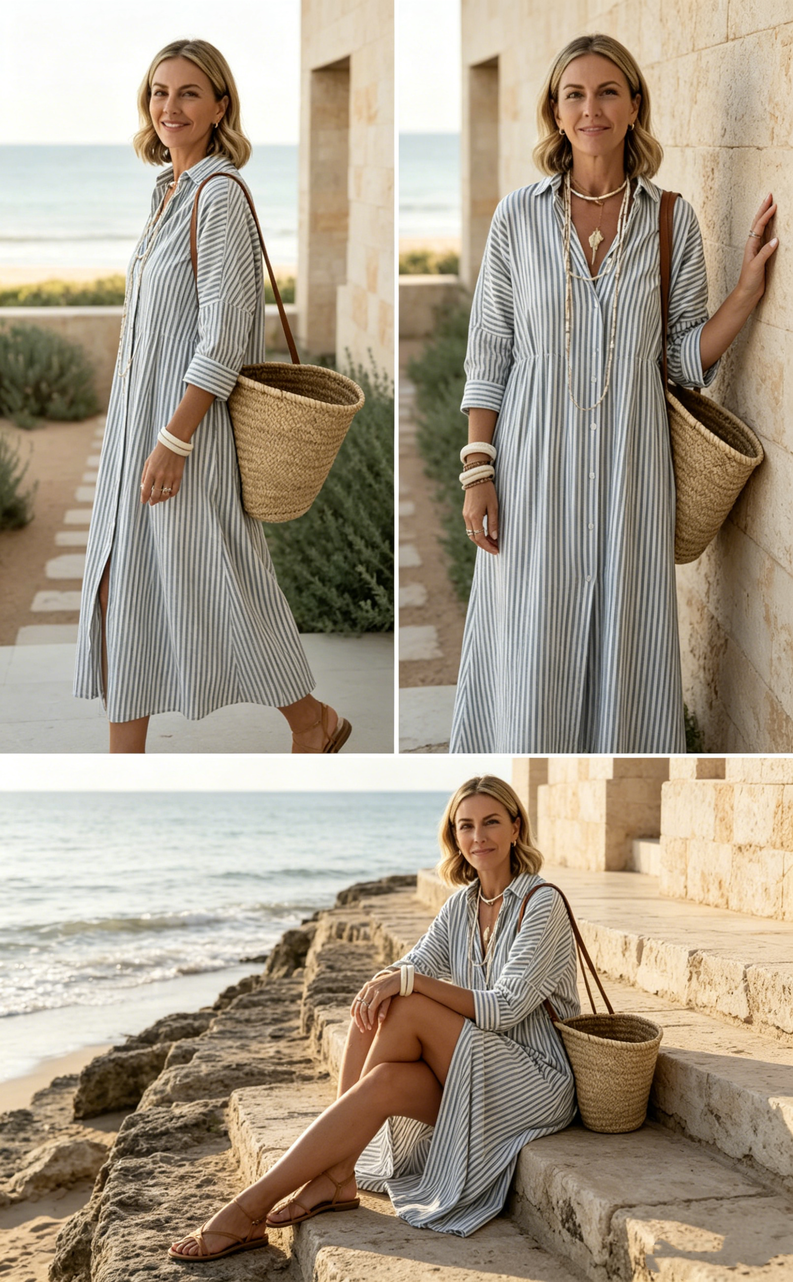 Classic Striped Lace-Up Shirt Dress