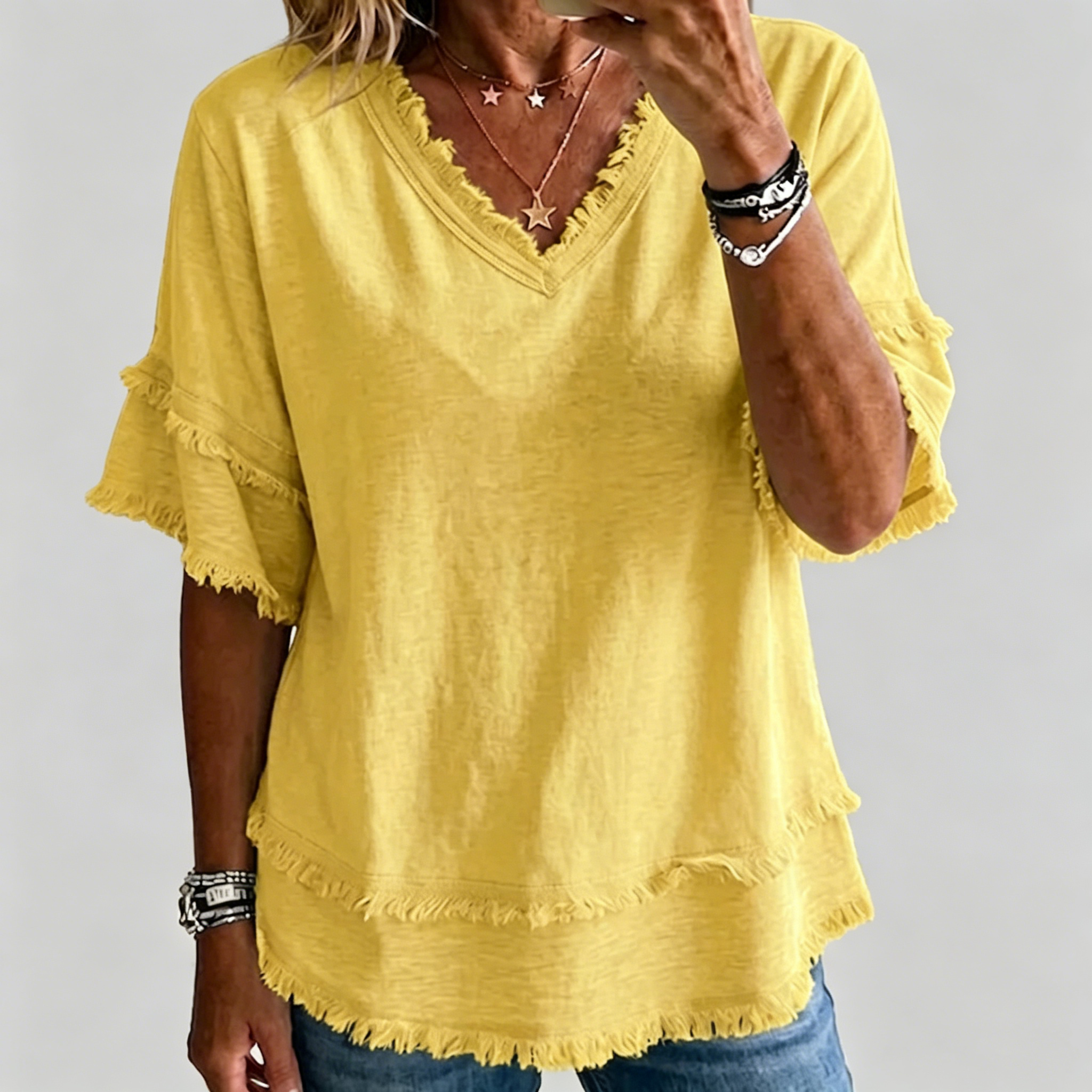 Vintage Frayed V-Neck Linen Top